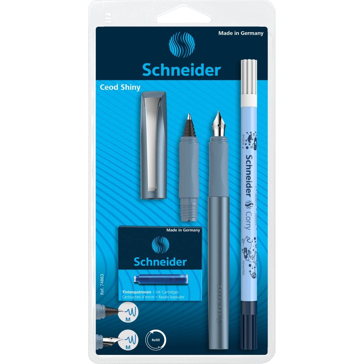 Schneider - Tintenroller und - Shiny Blau Füller-Set Ceod 